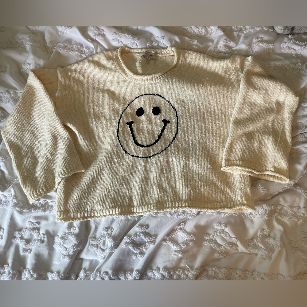 Madewell Cream Smiley Face Sweater